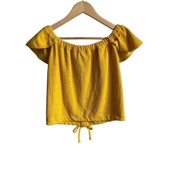 Madewell Texture & Thread Tie Waist Off the Shoulder Top Yellow Size XS - Picture 3 of 6